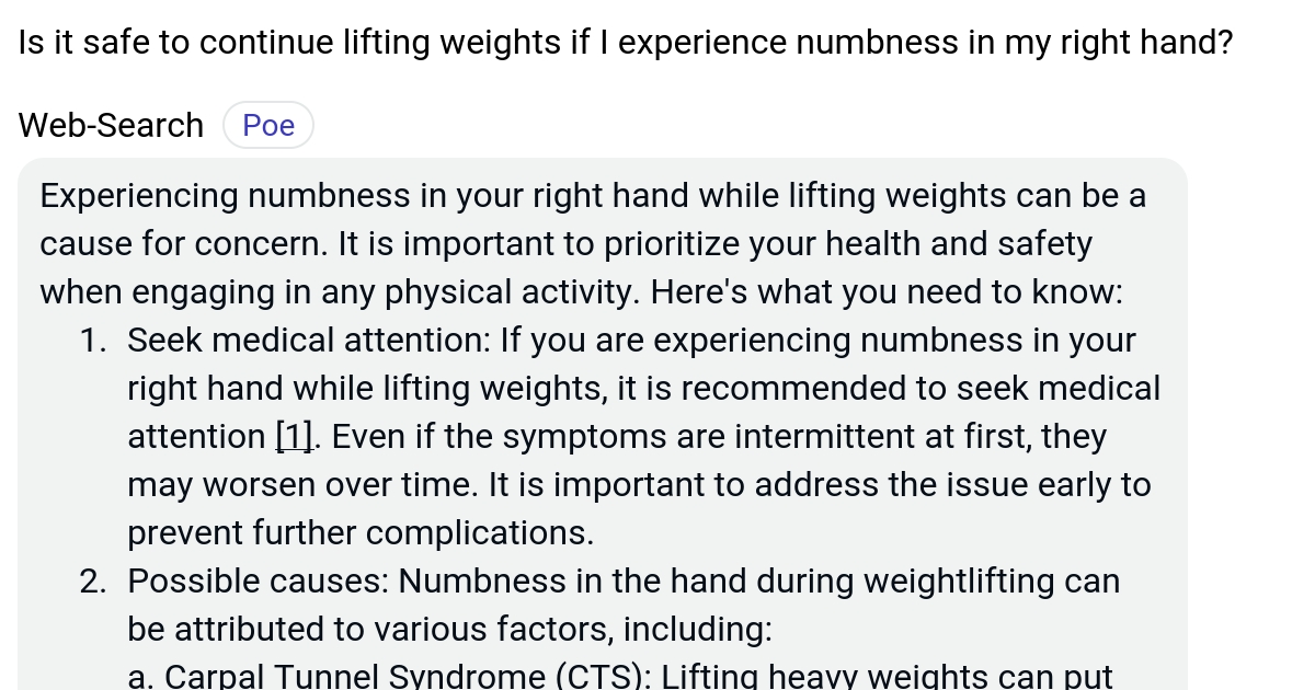 Is it safe to continue lifting weights if I experience numbness in my