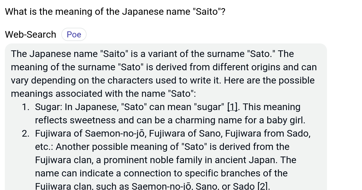 What is the meaning of the Japanese name "Saito"? Poe