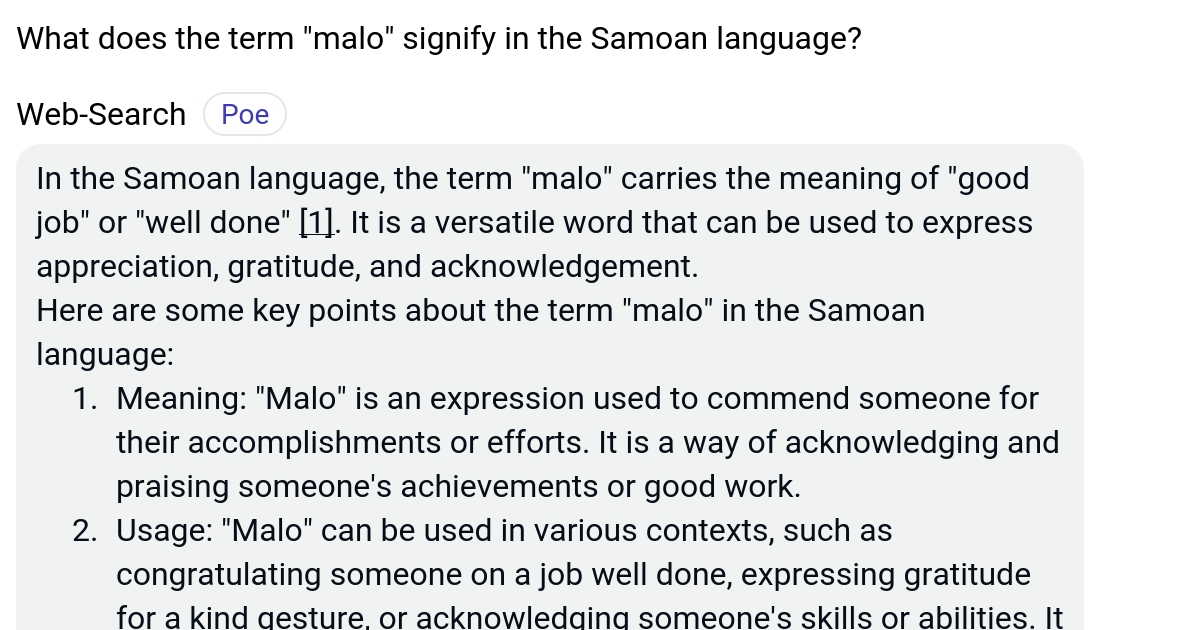 What does the term "malo" signify in the Samoan language? Poe