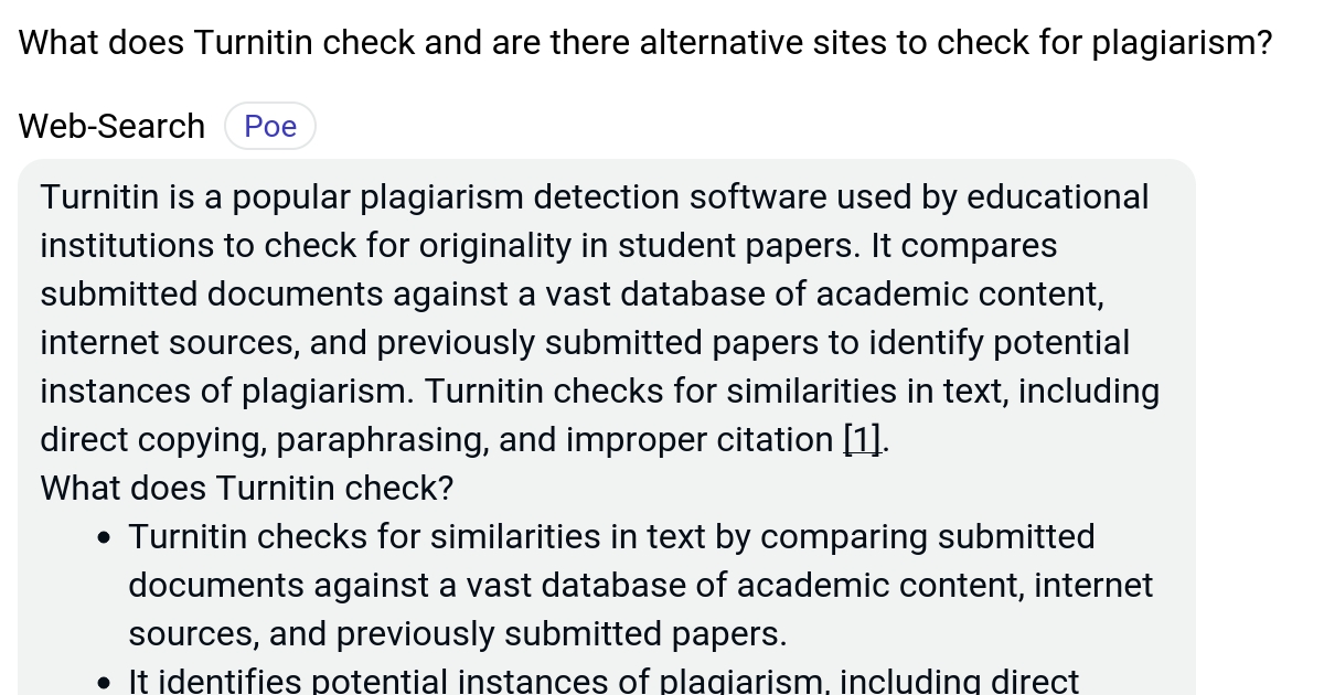 What does Turnitin check and are there alternative sites to check for