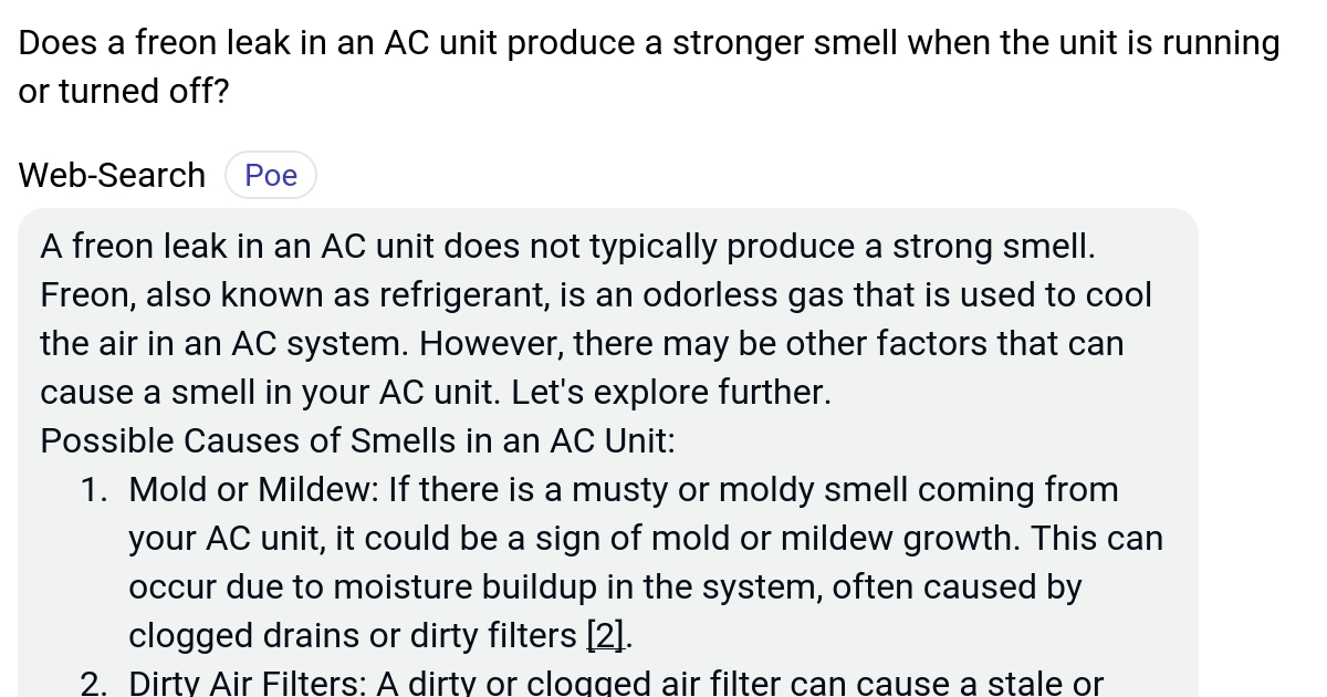 Does a freon leak in an AC unit produce a stronger smell when the unit