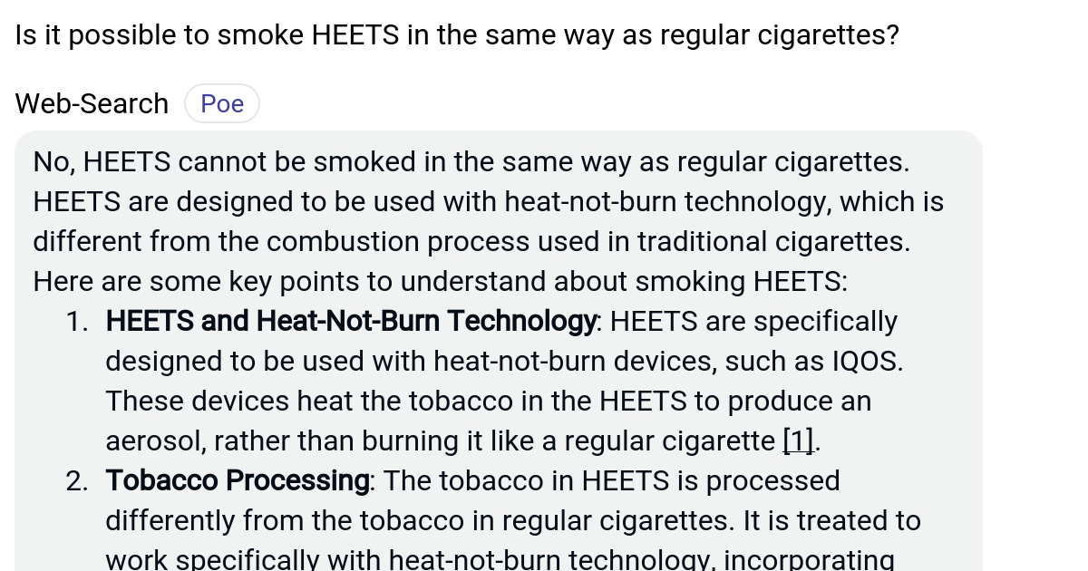 Is it possible to smoke HEETS in the same way as regular cigarettes? Poe