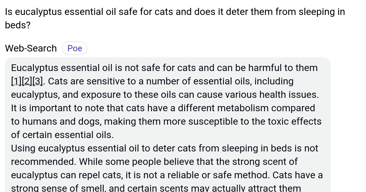 Is eucalyptus essential oil safe for cats and does it deter them from