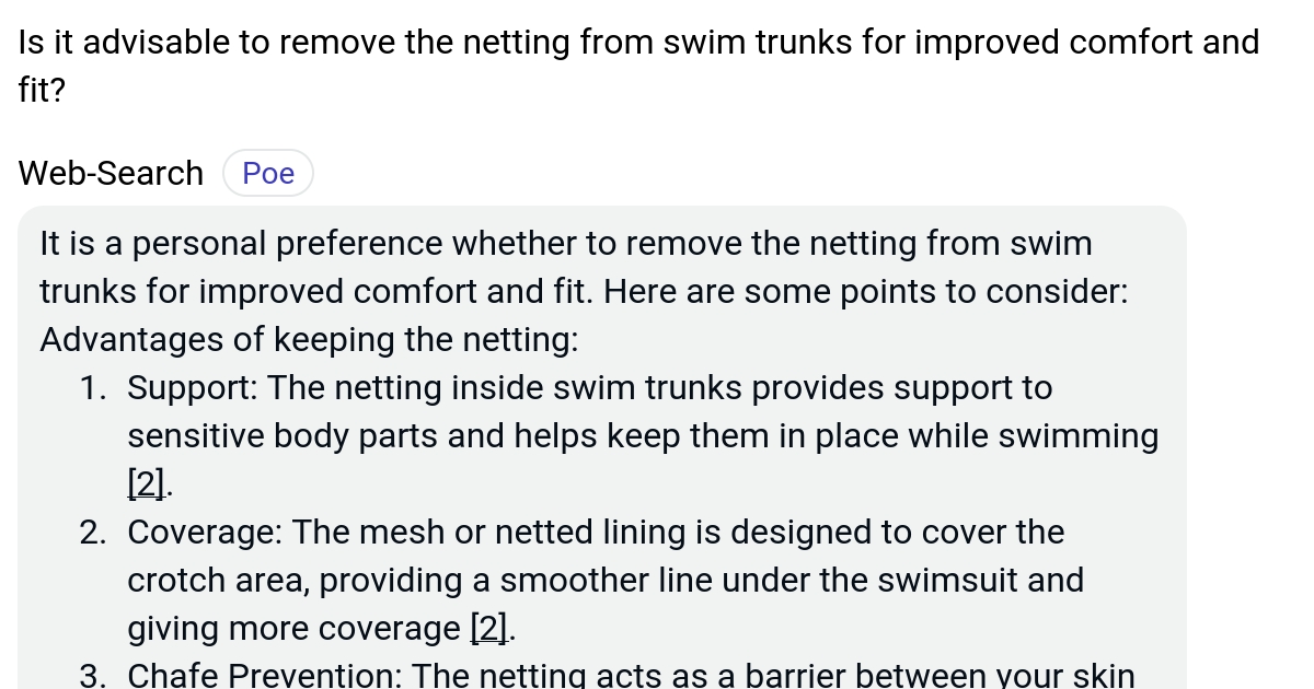 Is it advisable to remove the netting from swim trunks for improved