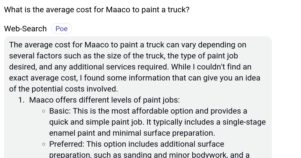 What is the average cost for Maaco to paint a truck? Poe