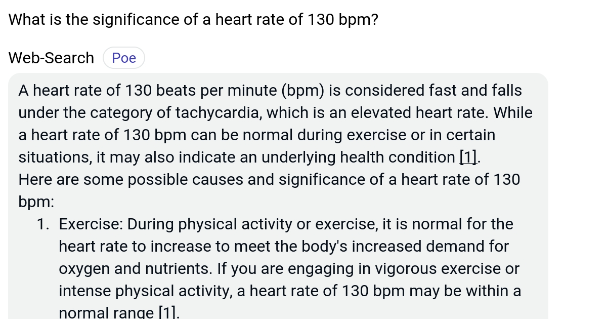What is the significance of a heart rate of 130 bpm? Poe