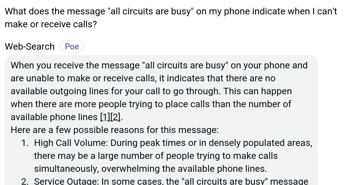 What does the message "all circuits are busy" on my phone indicate when