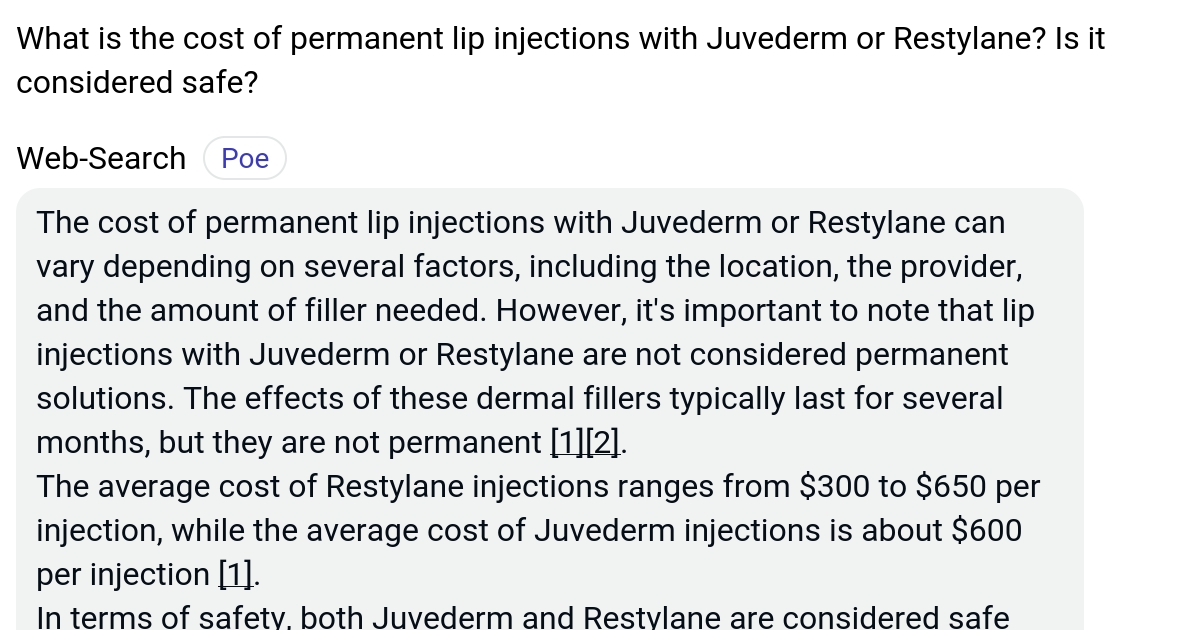 What is the cost of permanent lip injections with Juvederm or Restylane