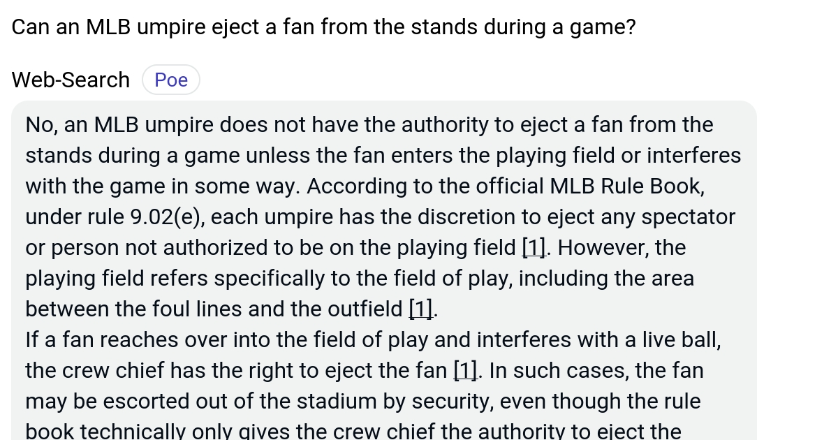 Can an MLB umpire eject a fan from the stands during a game? Poe