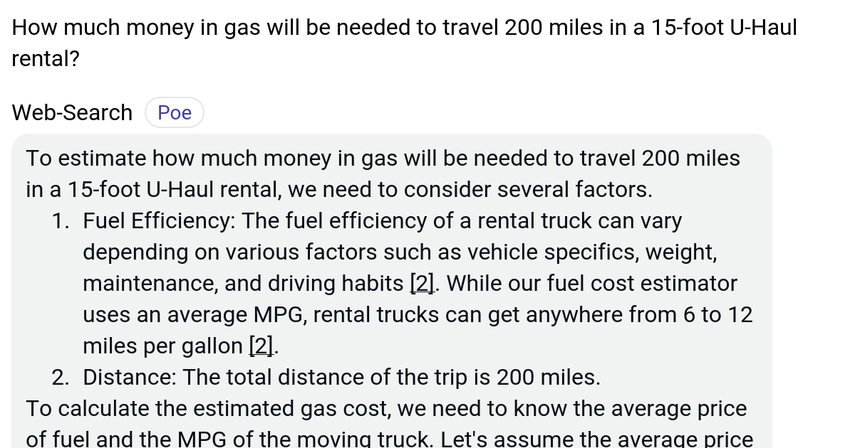 How much money in gas will be needed to travel 200 miles in a 15foot U