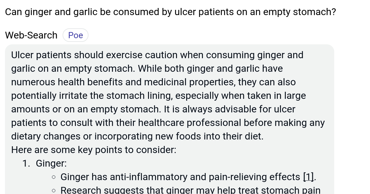 Can ginger and garlic be consumed by ulcer patients on an empty stomach