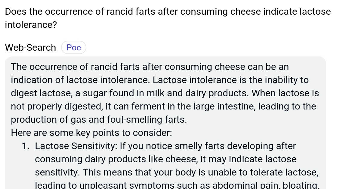 Does the occurrence of rancid farts after consuming cheese indicate