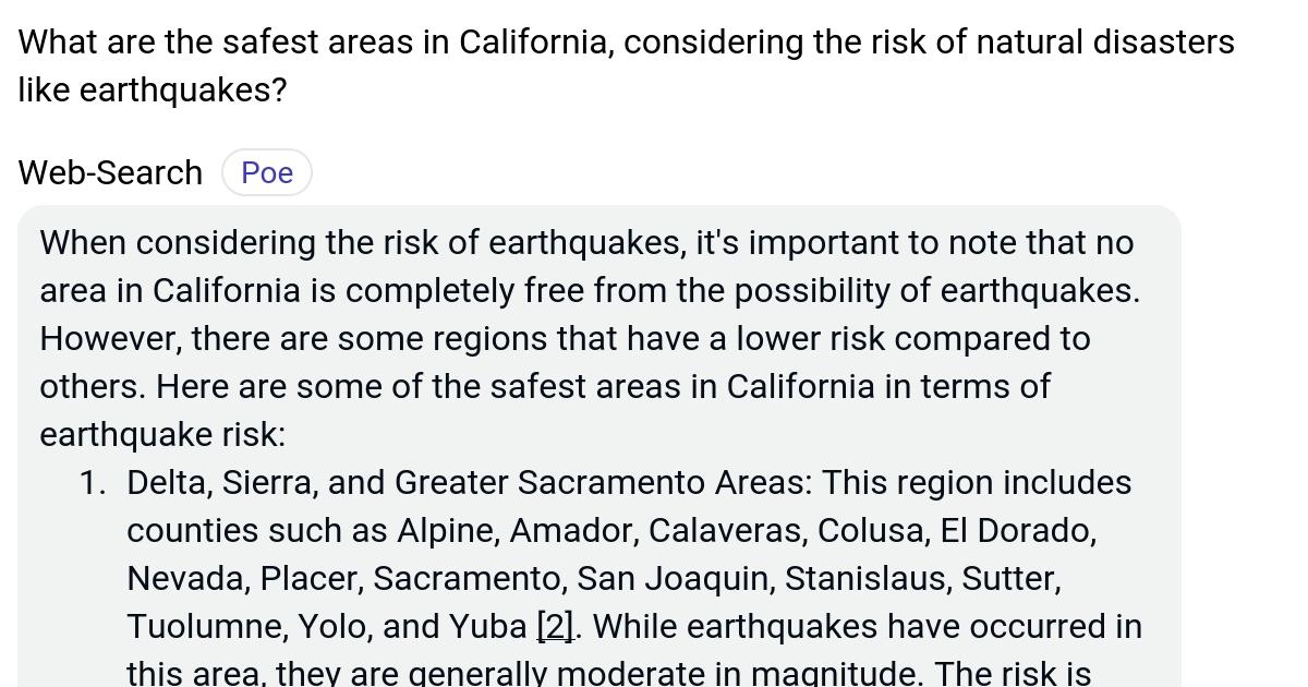 What are the safest areas in California, considering the risk of