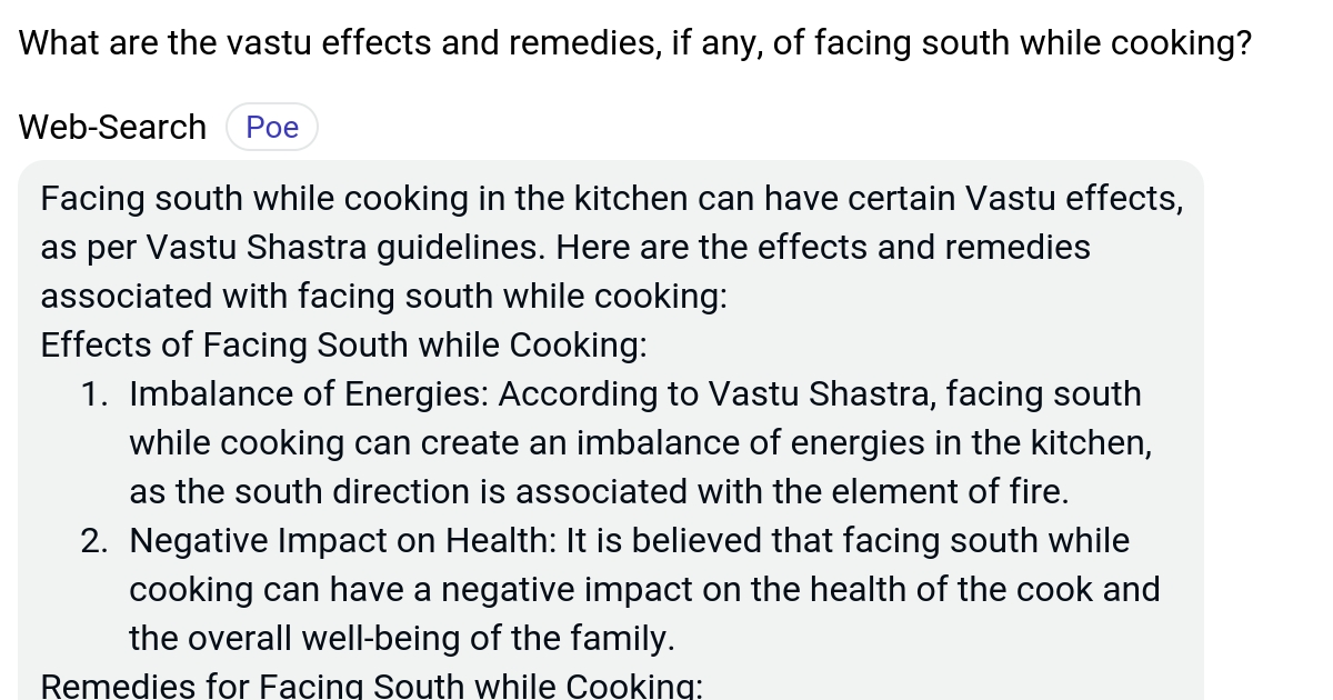 What are the vastu effects and remedies, if any, of facing south while