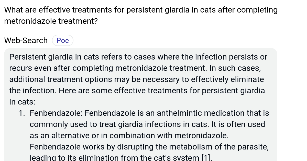 What are effective treatments for persistent giardia in cats after