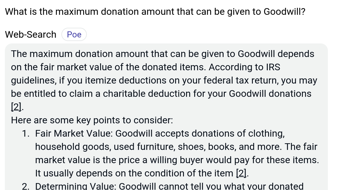 What is the maximum donation amount that can be given to Goodwill? Poe