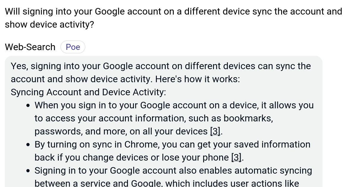 Will signing into your Google account on a different device sync the