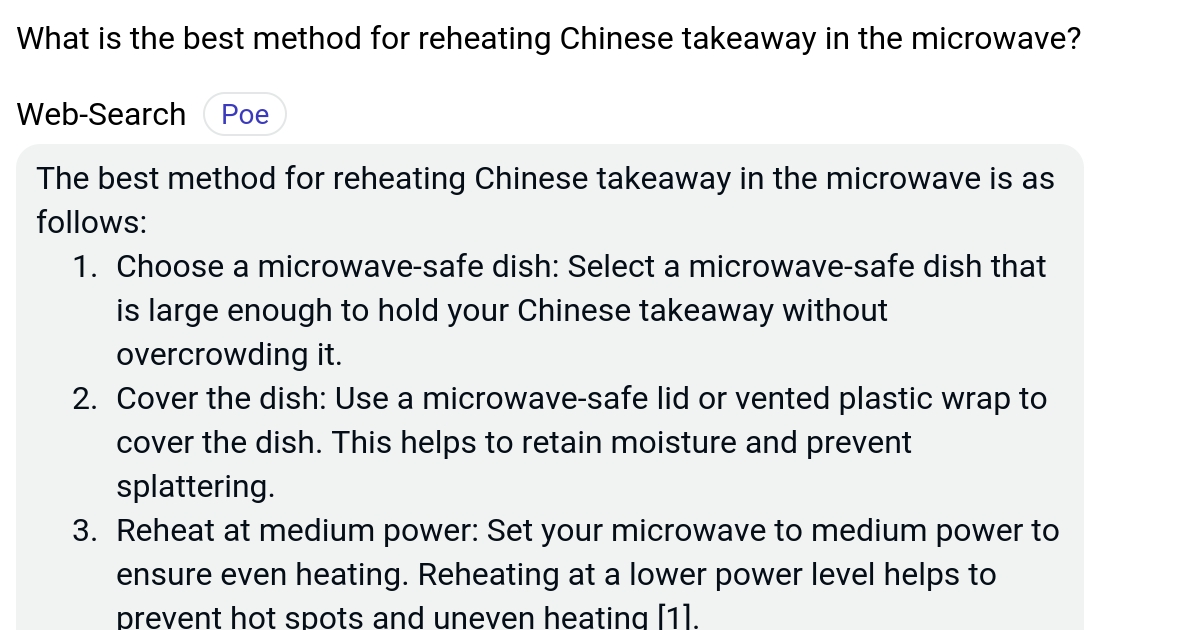 What is the best method for reheating Chinese takeaway in the microwave