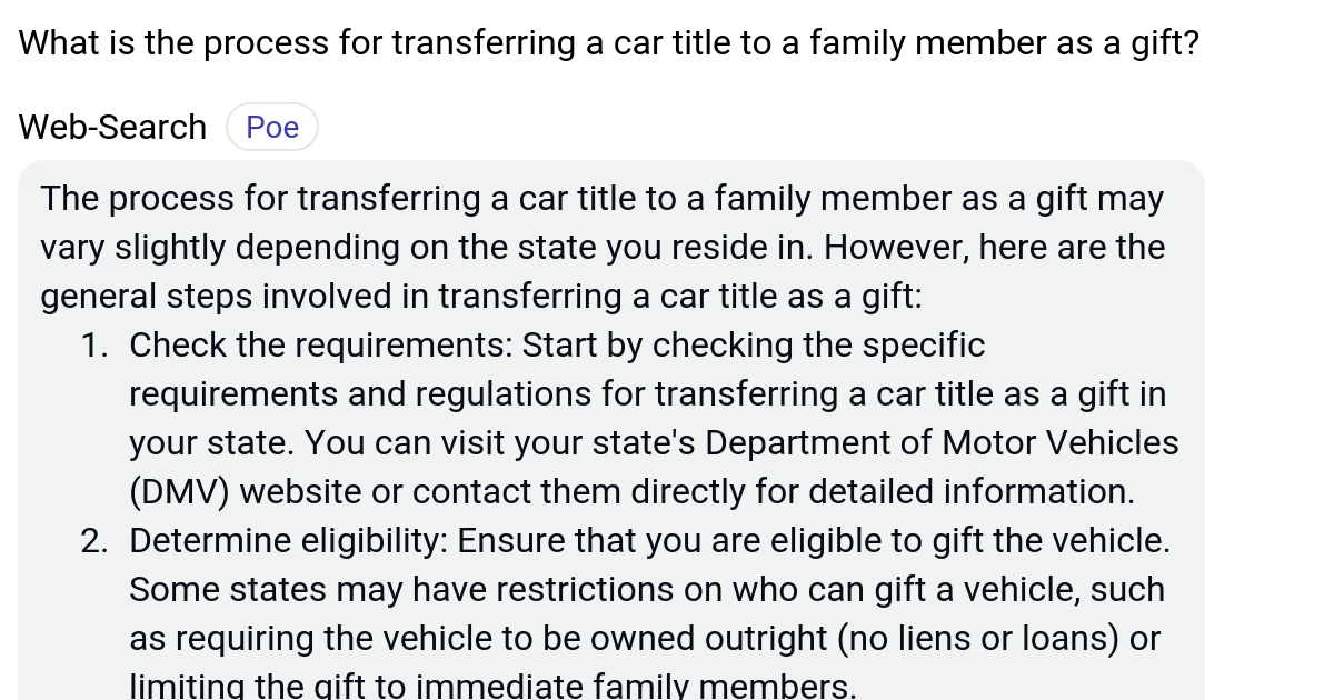 What is the process for transferring a car title to a family member as