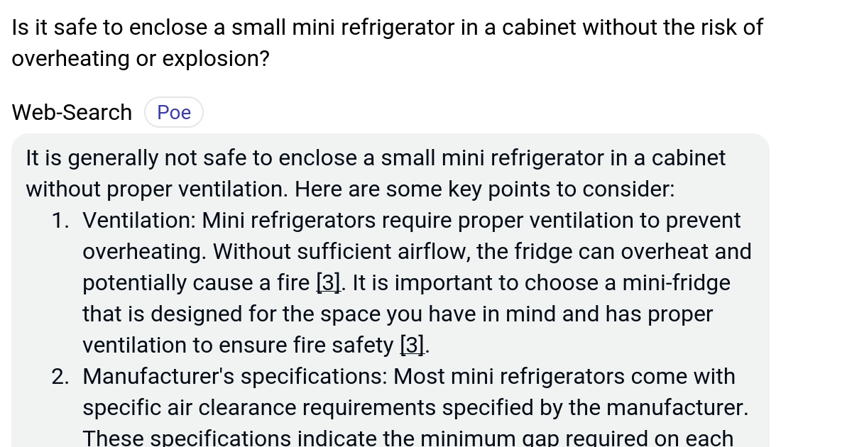 Is it safe to enclose a small mini refrigerator in a without