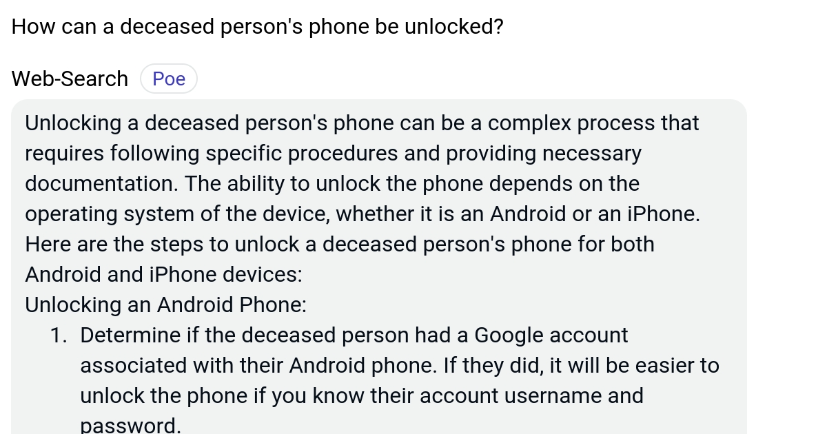 How can a deceased person's phone be unlocked? Poe