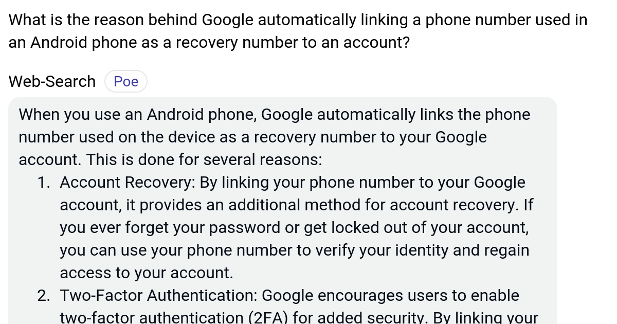 What is the reason behind Google automatically linking a phone number