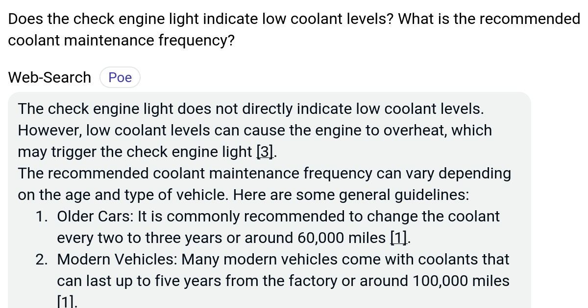 Does the check engine light indicate low coolant levels? What is the