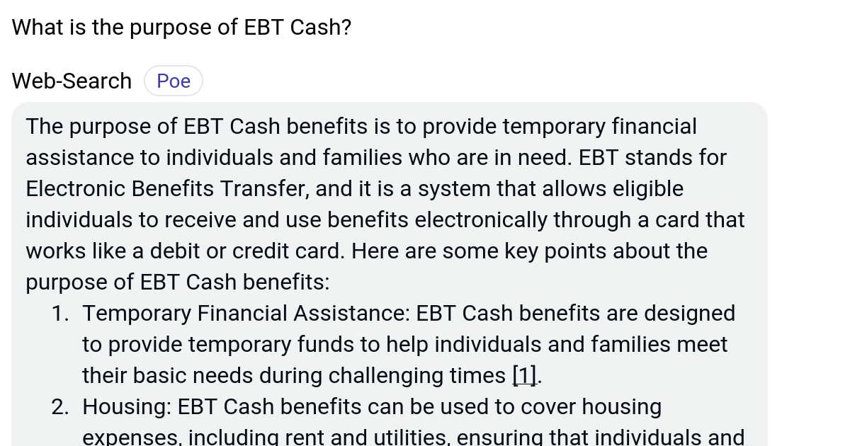 What is the purpose of EBT Cash? Poe