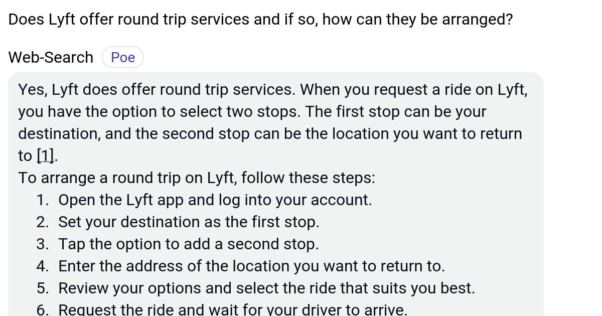 Does Lyft offer round trip services and if so, how can they be arranged