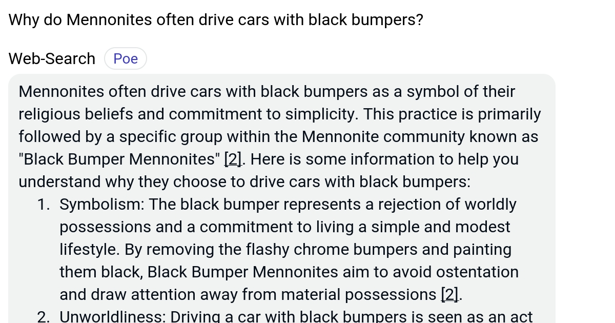 Why do Mennonites often drive cars with black bumpers? Poe
