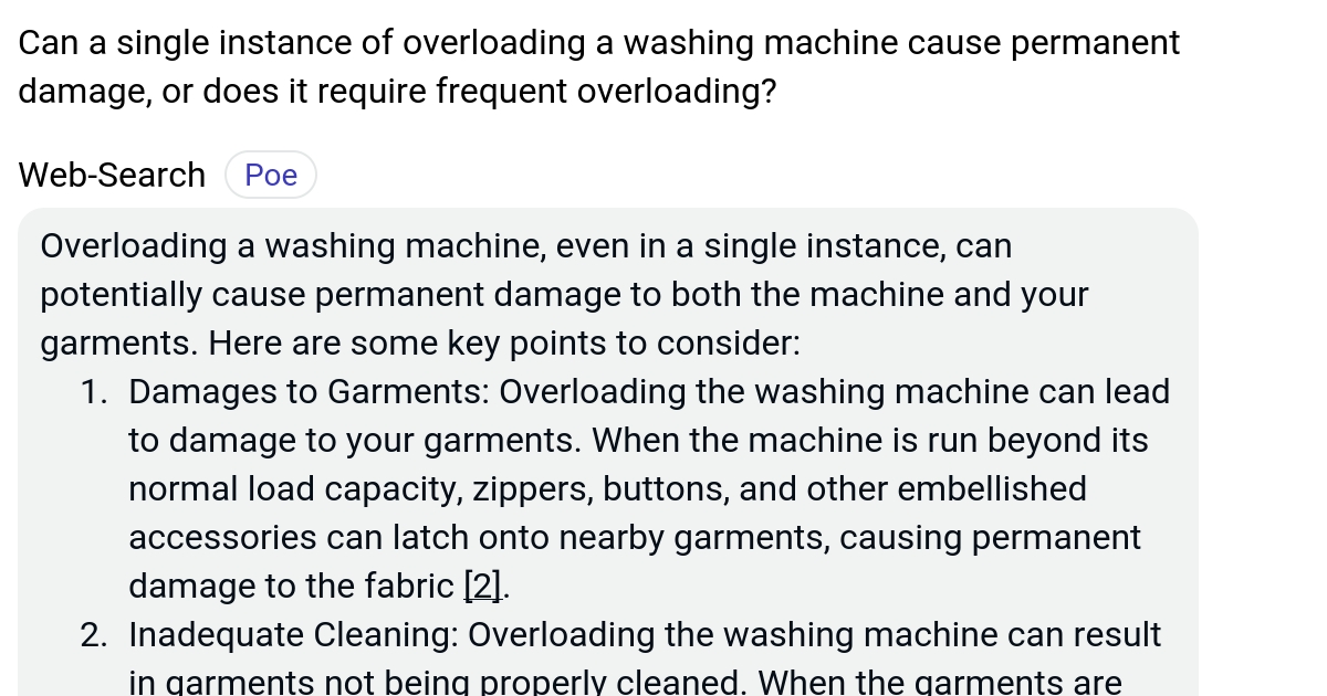 Can a single instance of overloading a washing machine cause permanent