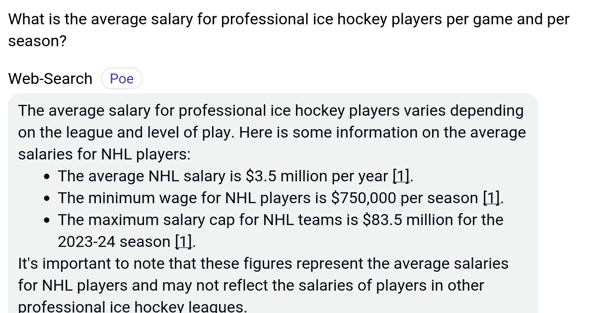 What is the average salary for professional ice hockey players per game