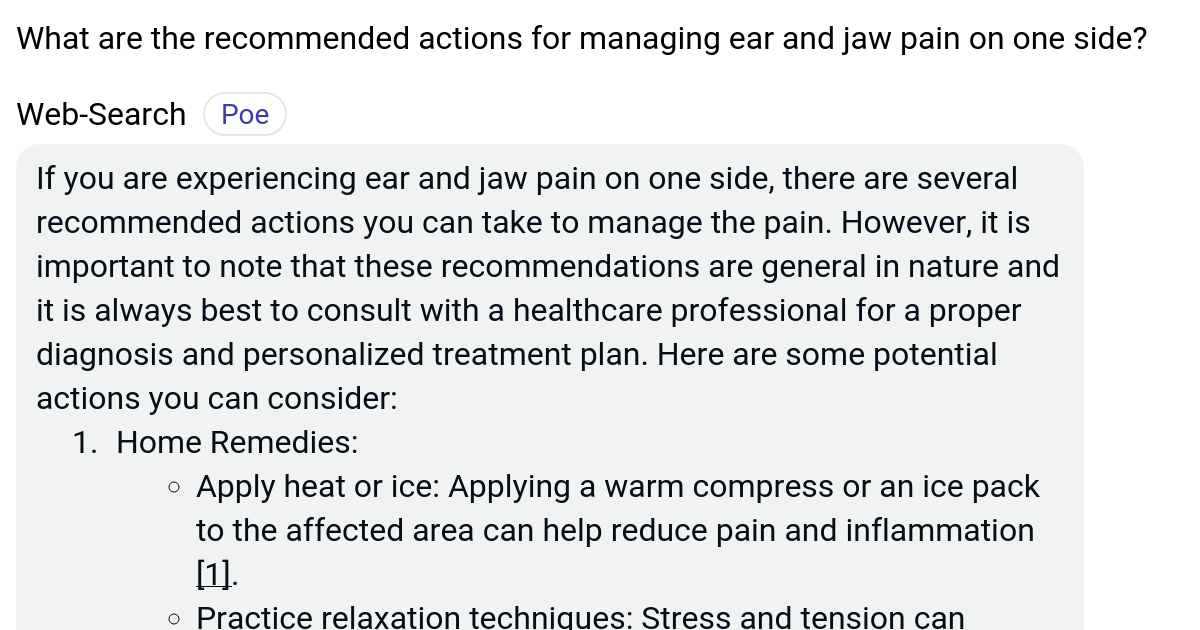 What are the actions for managing ear and jaw pain on one