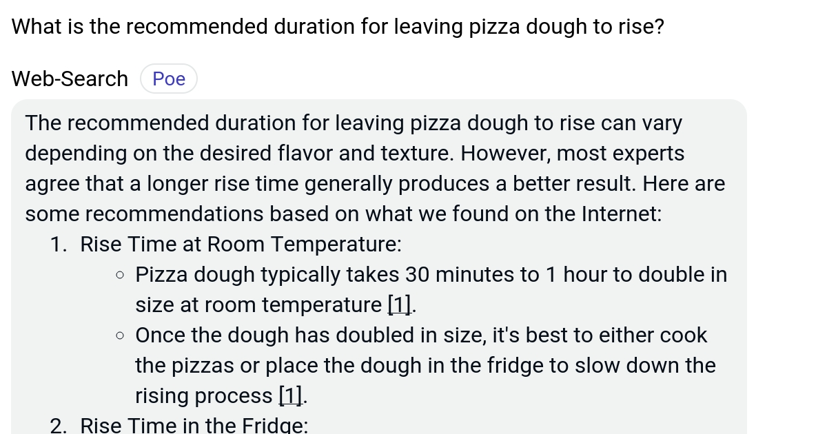 What is the duration for leaving pizza dough to rise? Poe