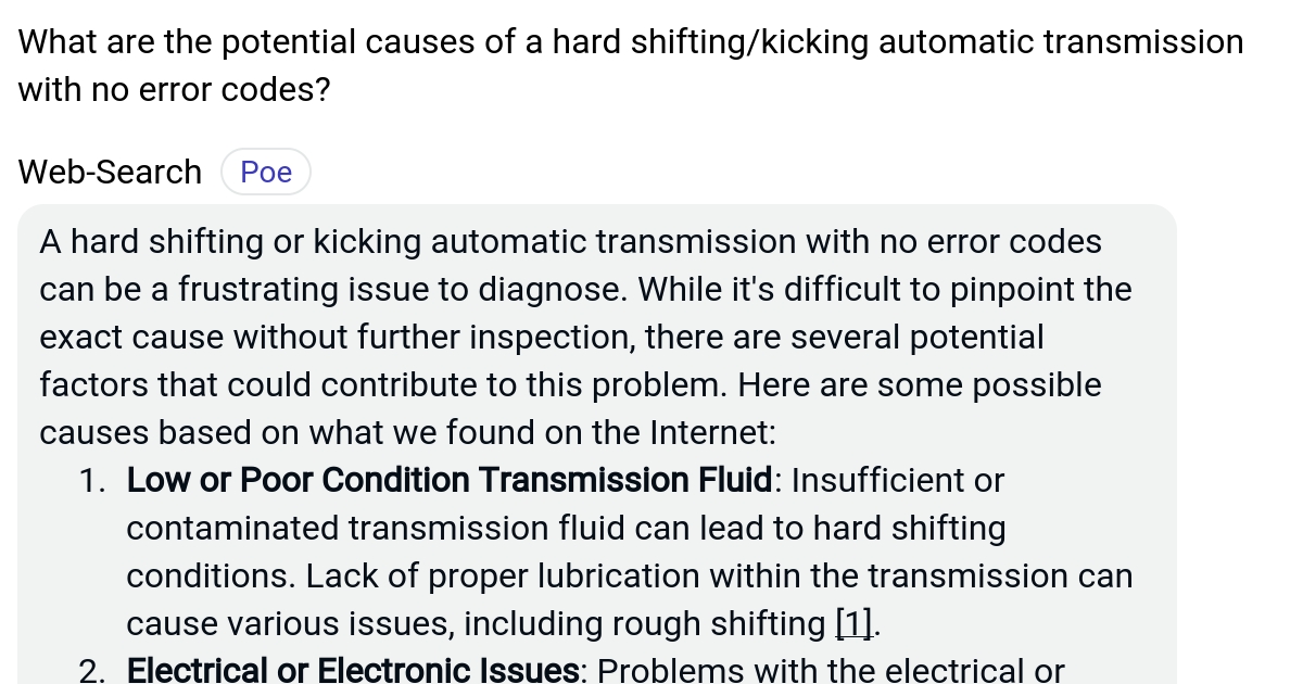 What are the potential causes of a hard shifting/kicking automatic transmission with no error