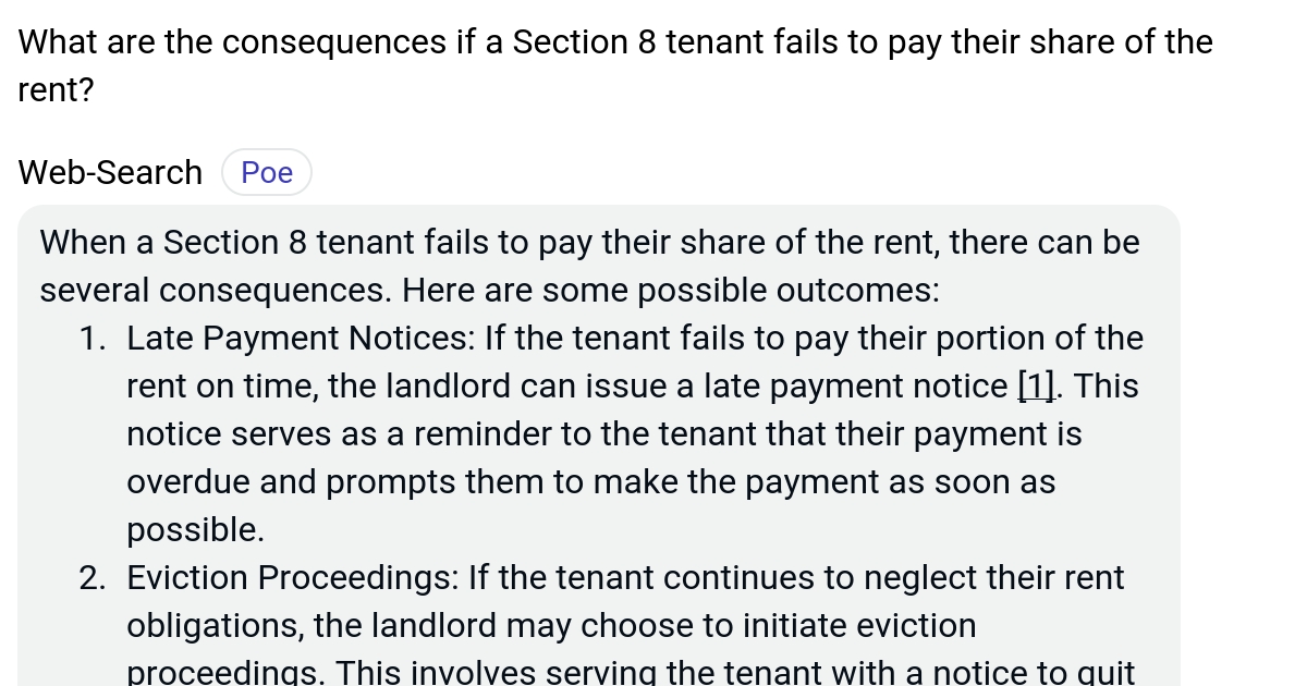 What are the consequences if a Section 8 tenant fails to pay their