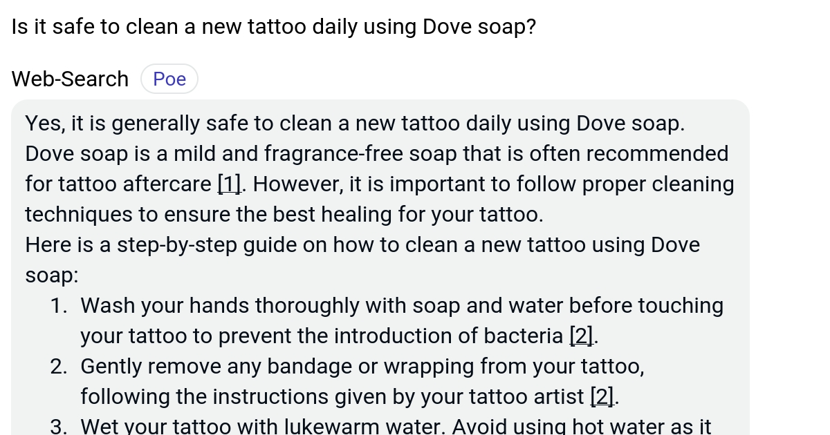 Is it safe to clean a new tattoo daily using Dove soap? Poe