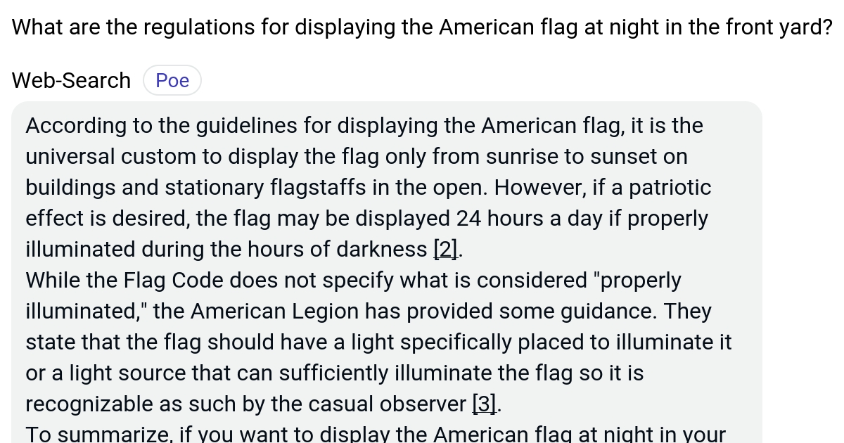 What are the regulations for displaying the American flag at night in