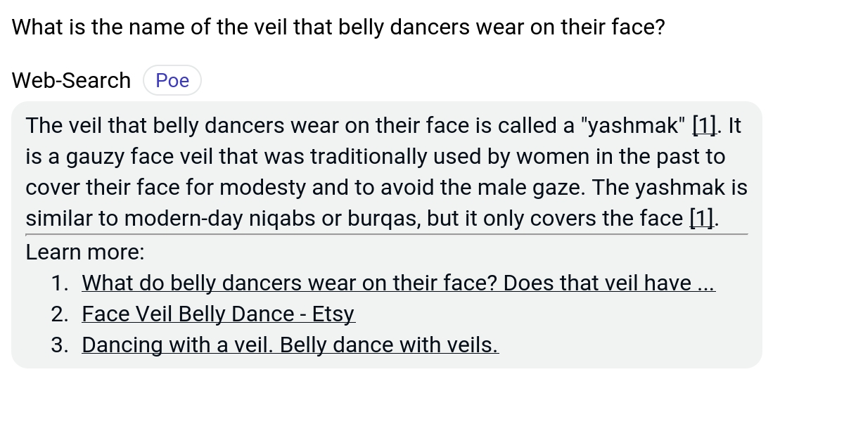 What is the name of the veil that belly dancers wear on their face? Poe