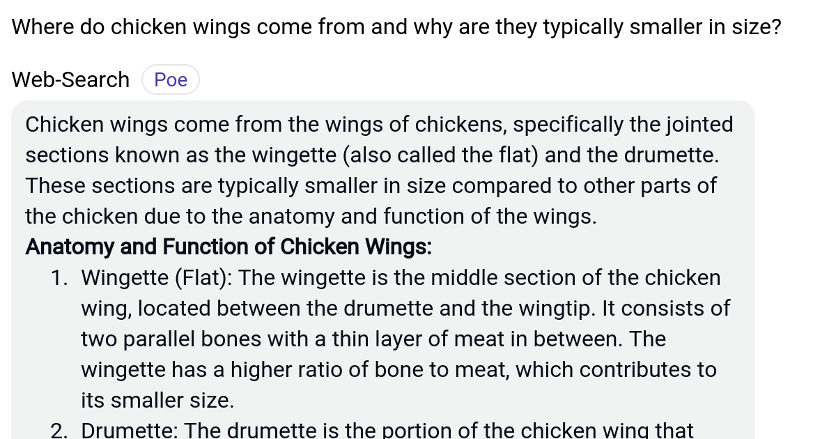Where do chicken wings come from and why are they typically smaller in