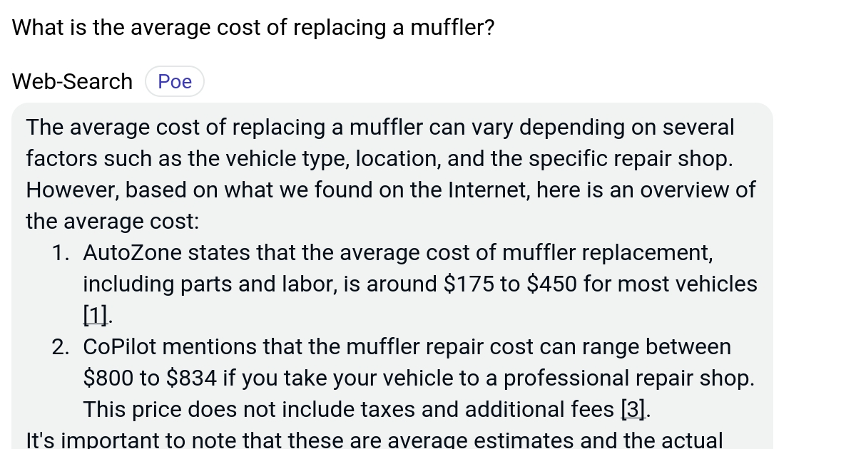 What is the average cost of replacing a muffler? Poe