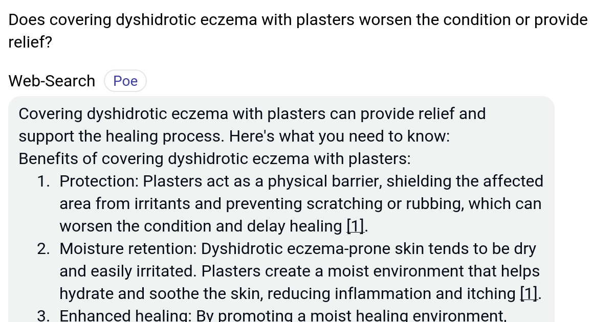 Does covering dyshidrotic eczema with plasters worsen the condition or