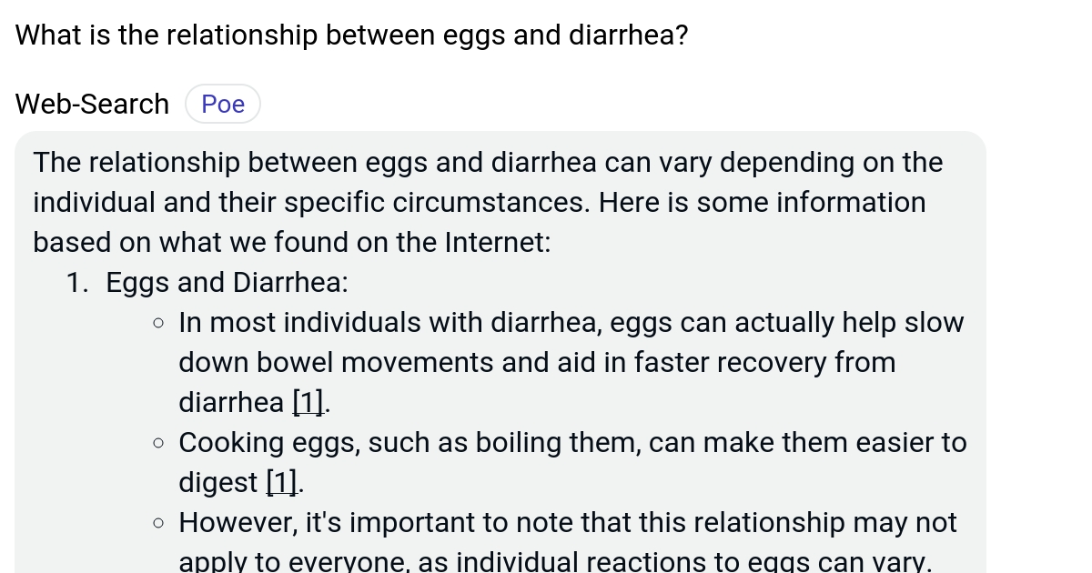 What is the relationship between eggs and diarrhea? Poe
