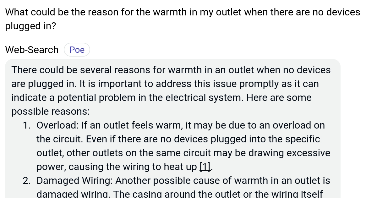 What could be the reason for the warmth in my outlet when there are no devices plugged in? Poe
