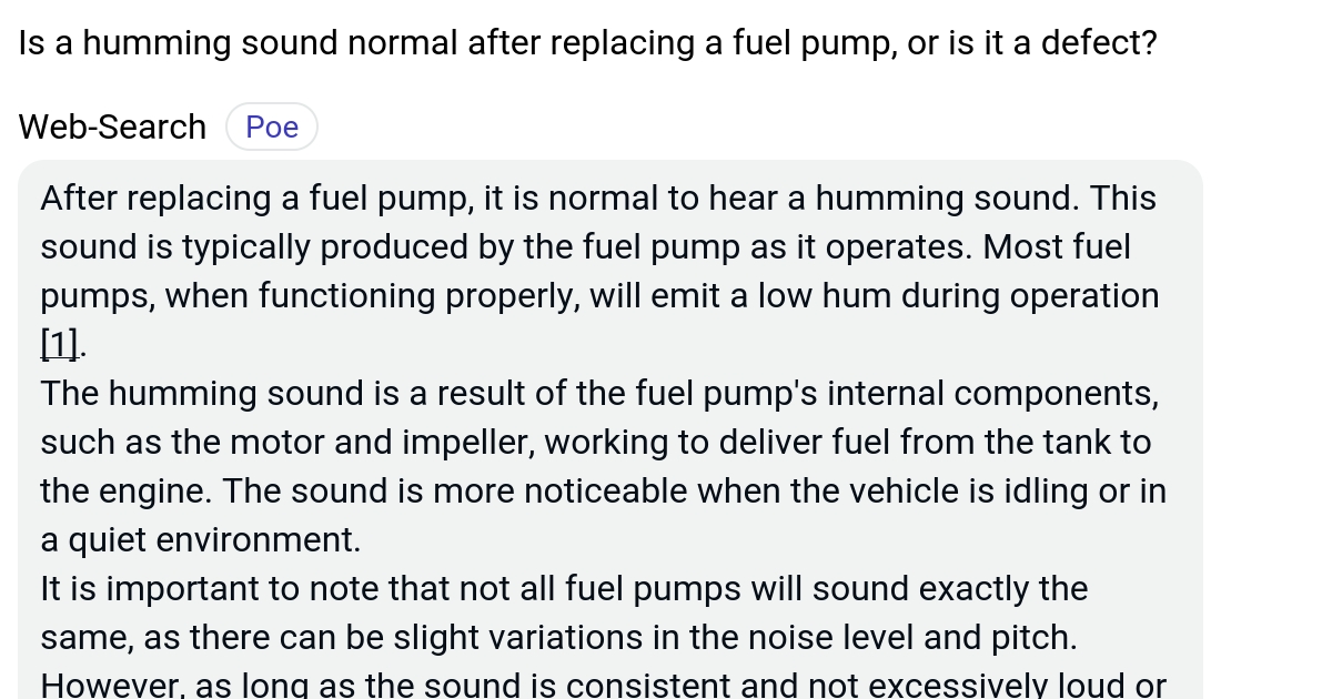 Is a humming sound normal after replacing a fuel pump, or is it a defect? Poe