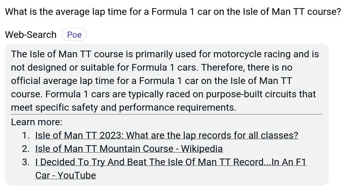 What is the average lap time for a Formula 1 car on the Isle of Man TT