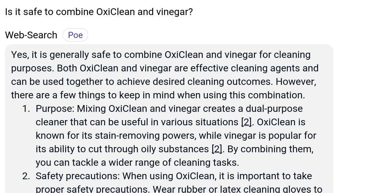Is it safe to combine OxiClean and vinegar? Poe