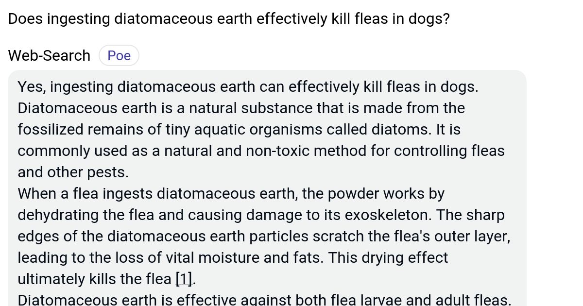 Does ingesting diatomaceous earth effectively kill fleas in dogs? Poe