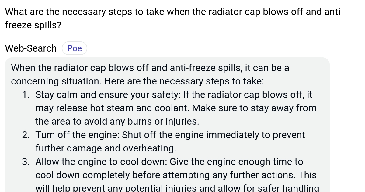 What are the necessary steps to take when the radiator cap blows off