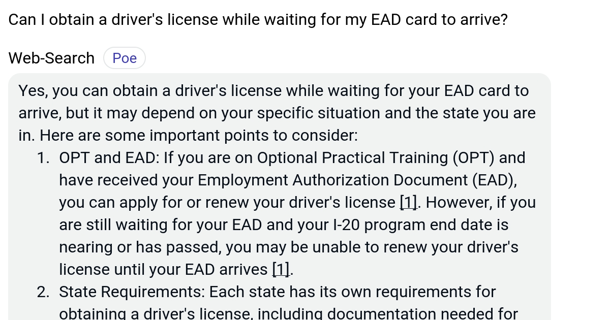 Can I obtain a driver's license while waiting for my EAD card to arrive